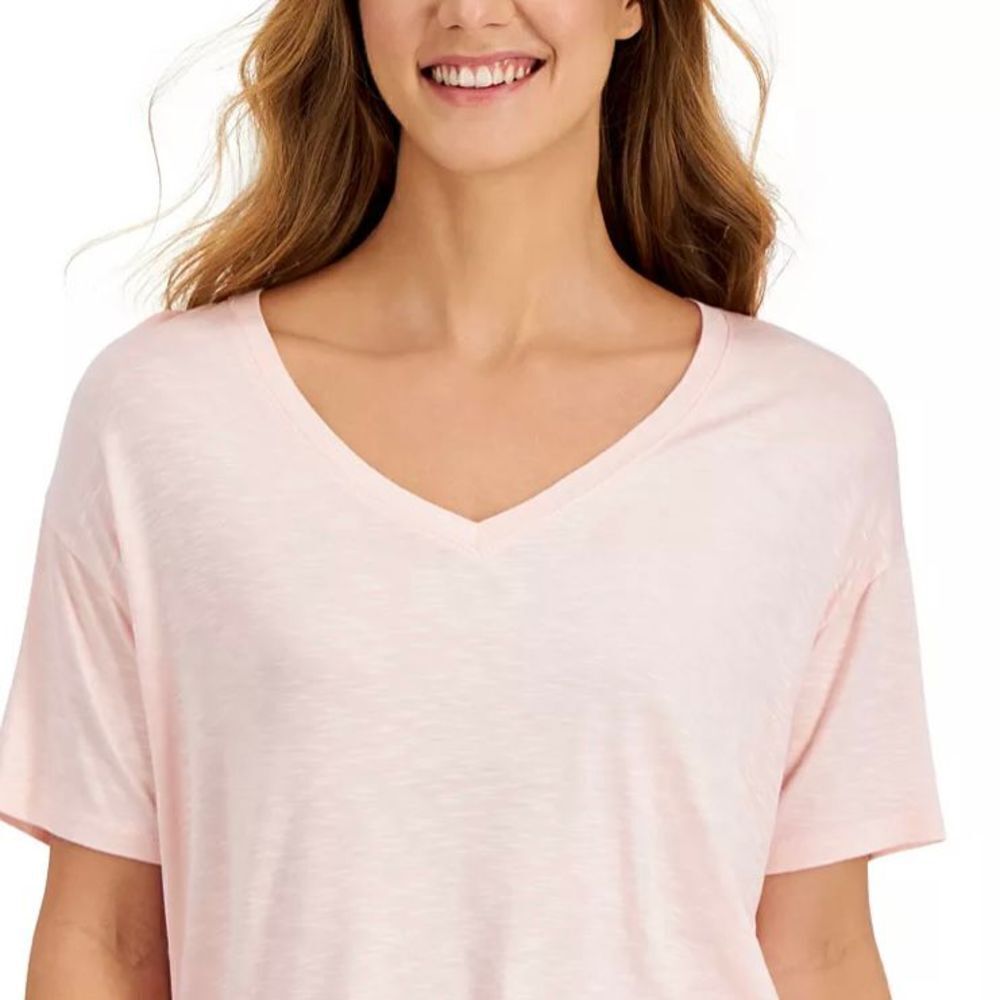 NWT Style & Co Sz L & XL Style & Co Pink Sleekly Drapey V-Neck T-Shirt Top - Picture 5 of 10